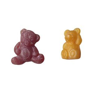 Two Vintage Retro Teddy Bear Decorative Soaps: Redish-Purple, Gold/Yellow